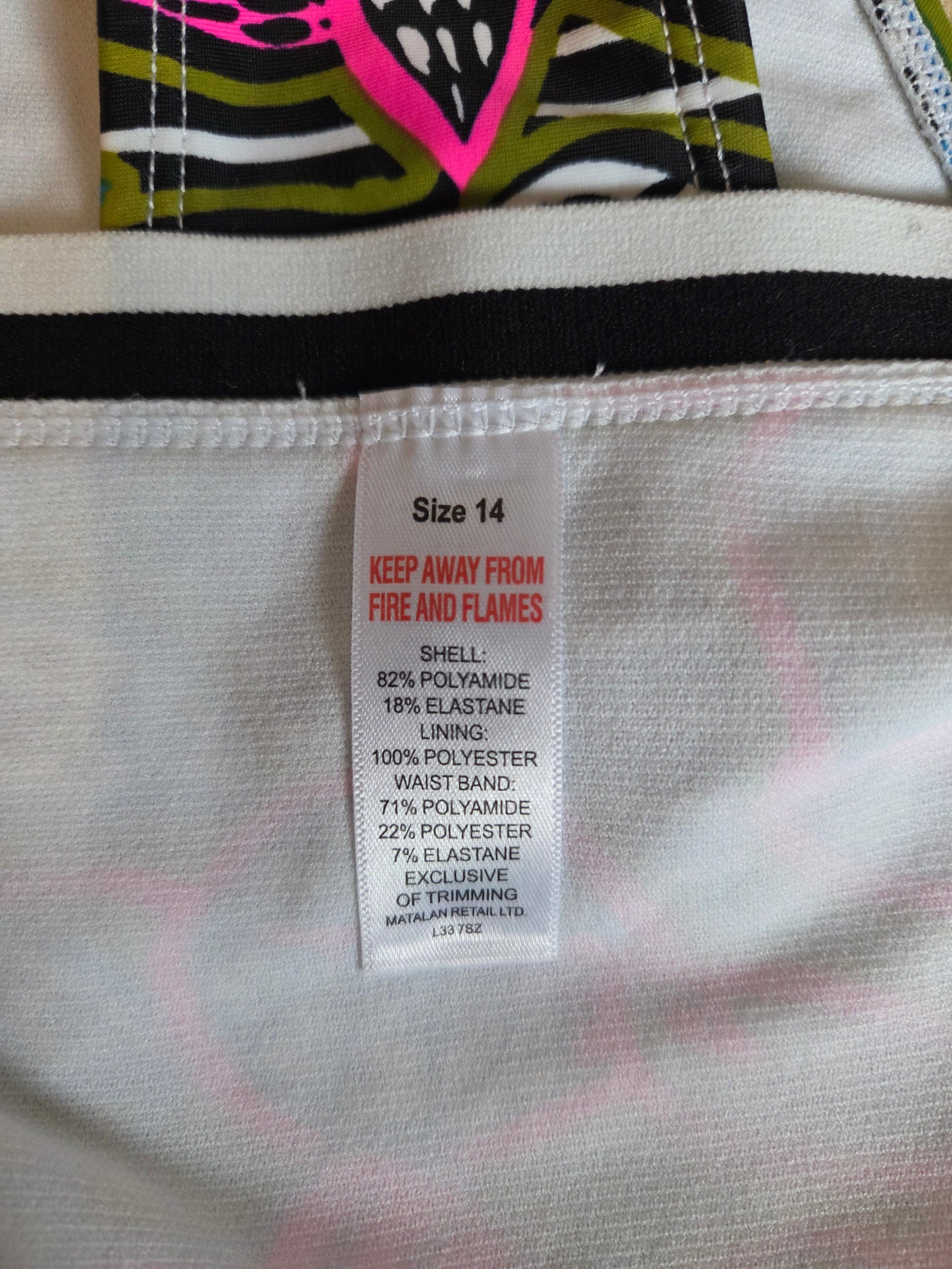 Close-up of size label