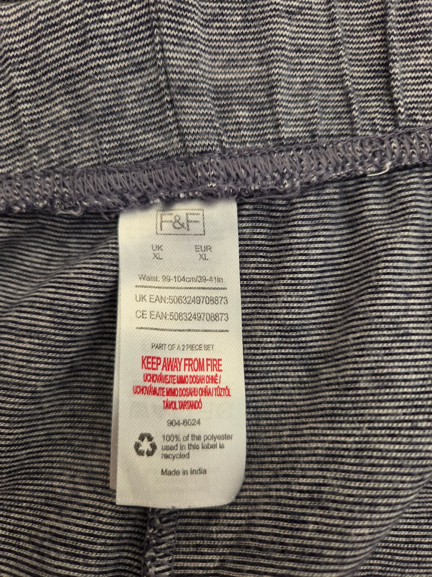 F&F blue slate pyjama shorts UK XL pre-loved clothing size label