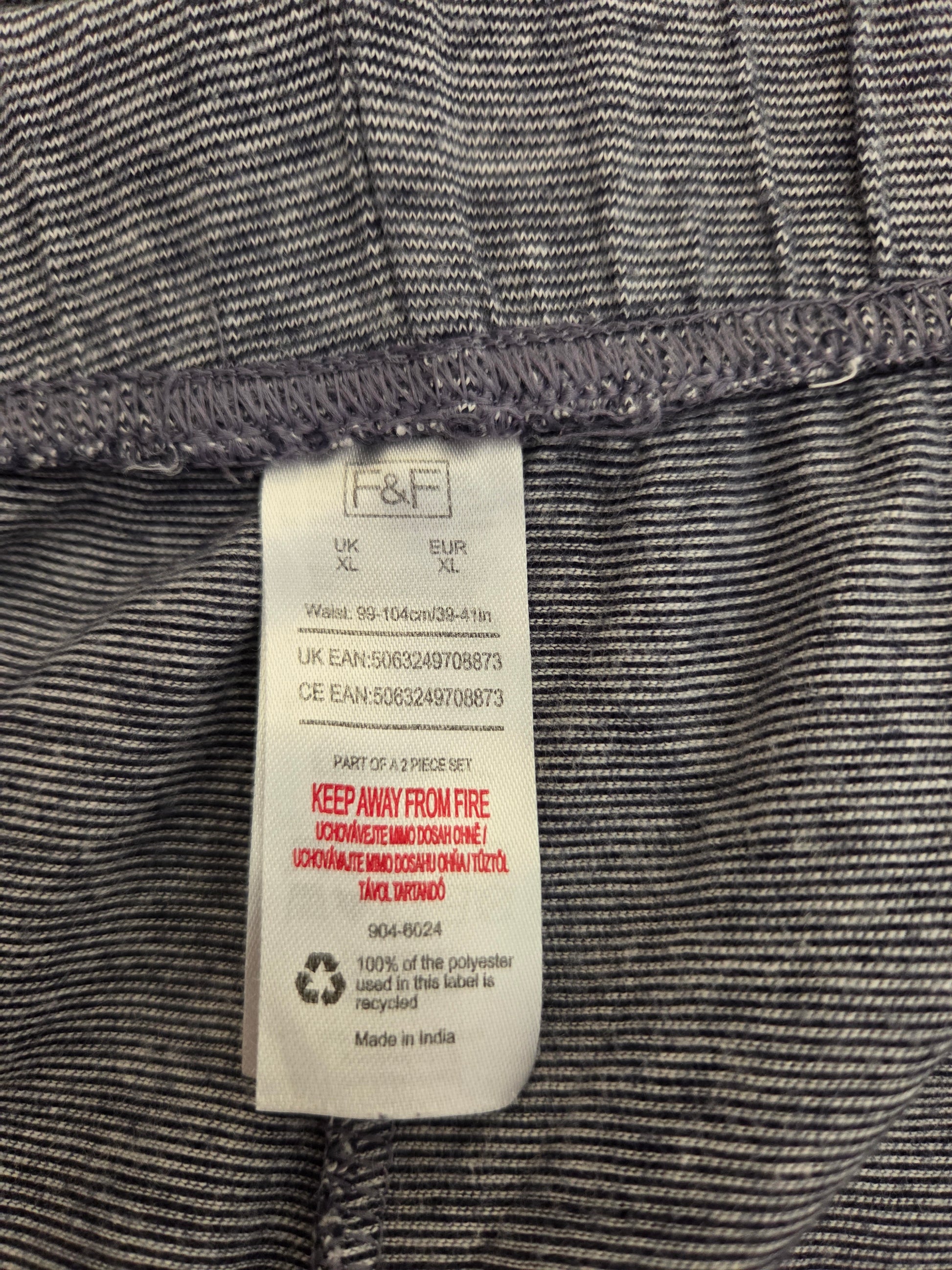 F&F blue slate pyjama shorts UK XL pre-loved clothing size label