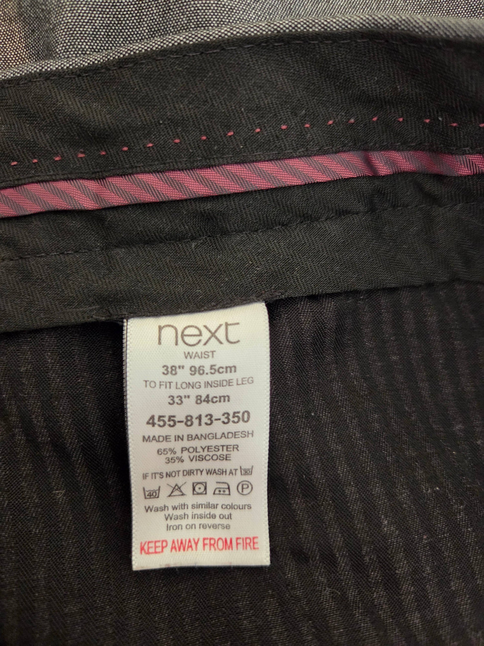 Next Charcoal Grey Smart Tailored Trousers - W38 L33