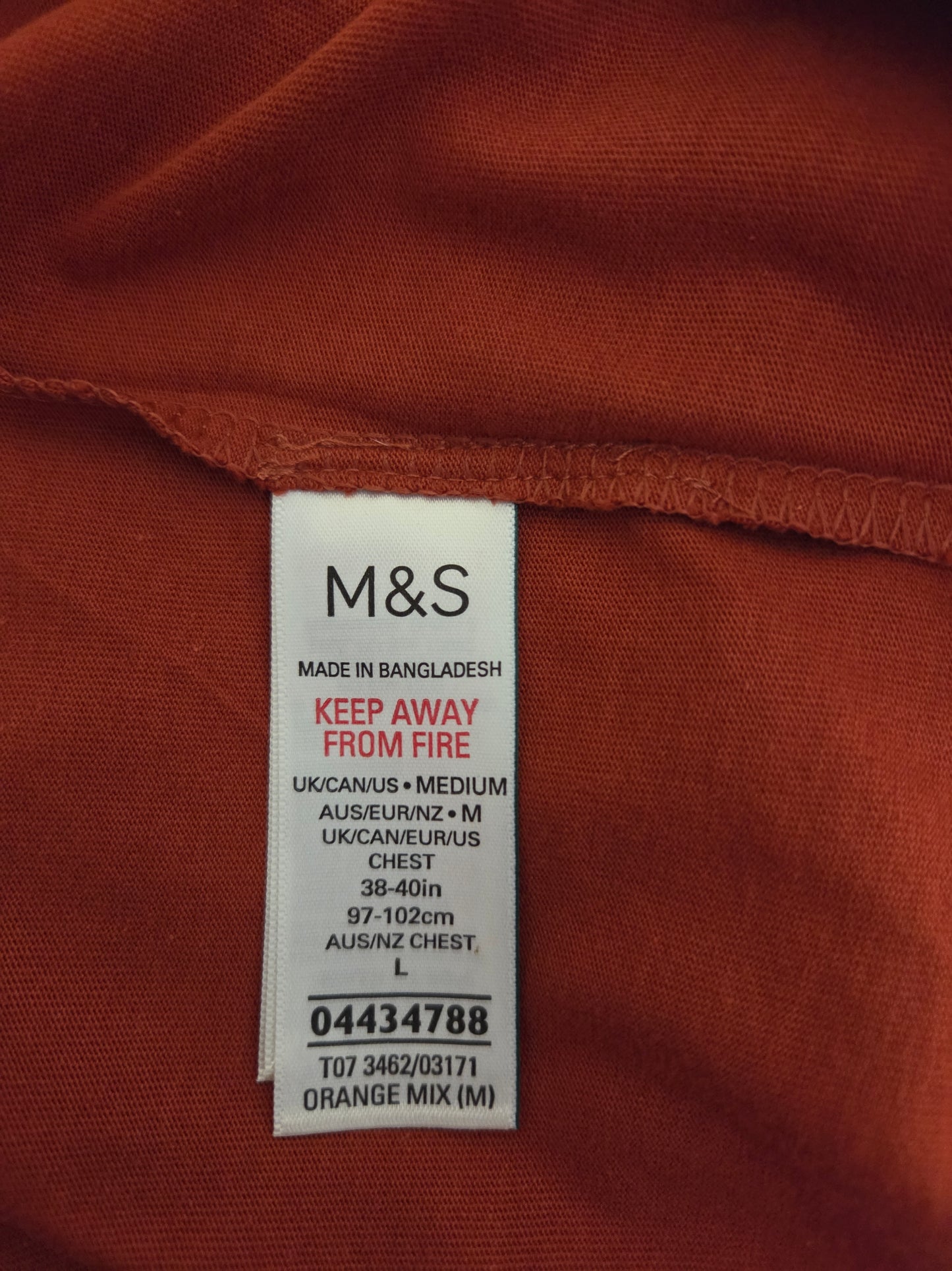 M&S rust orange t-shirt UK medium pre- loved clothing size label