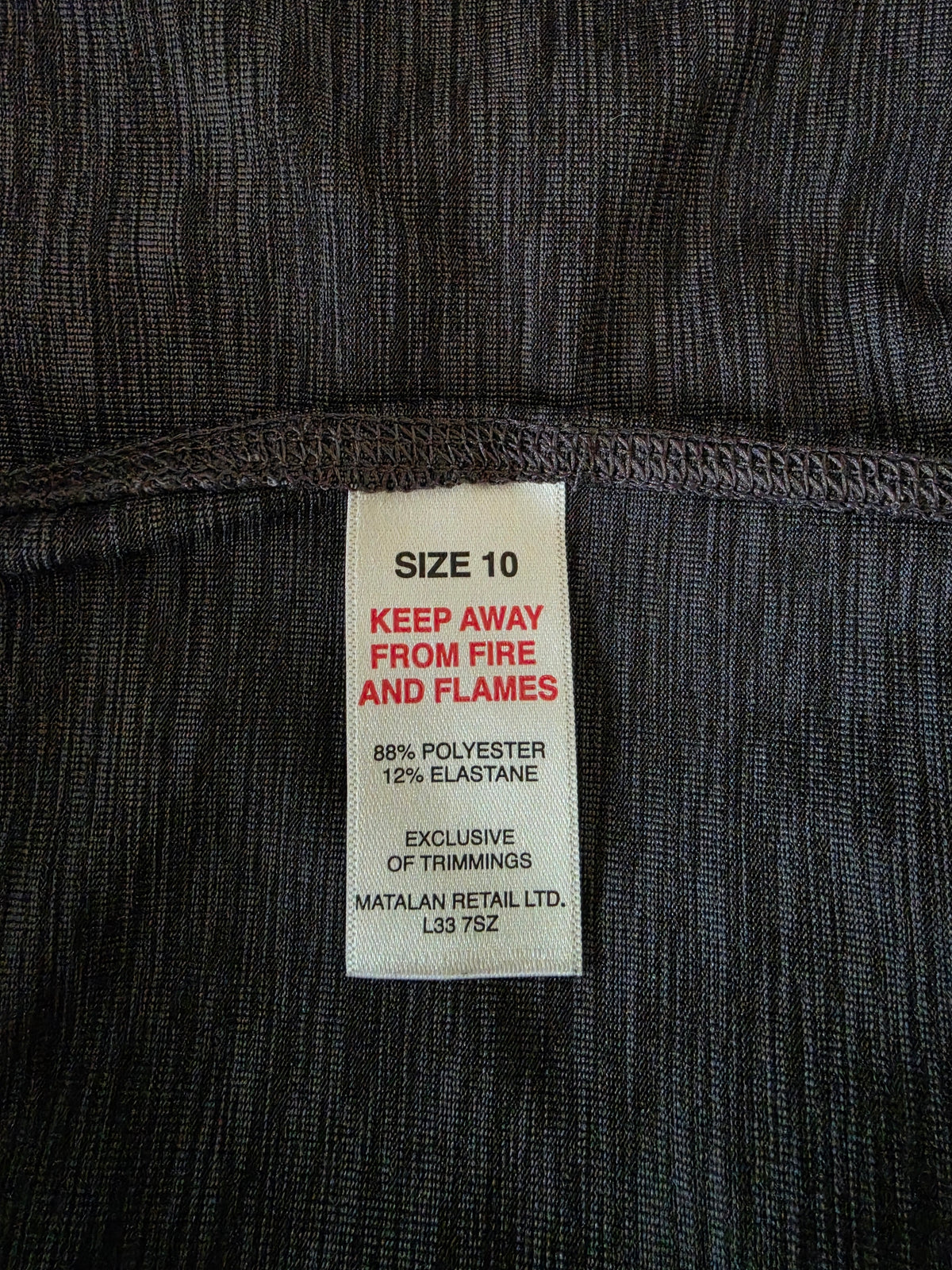 Grey leggings fabric close-up, 88% polyester 12% elastane