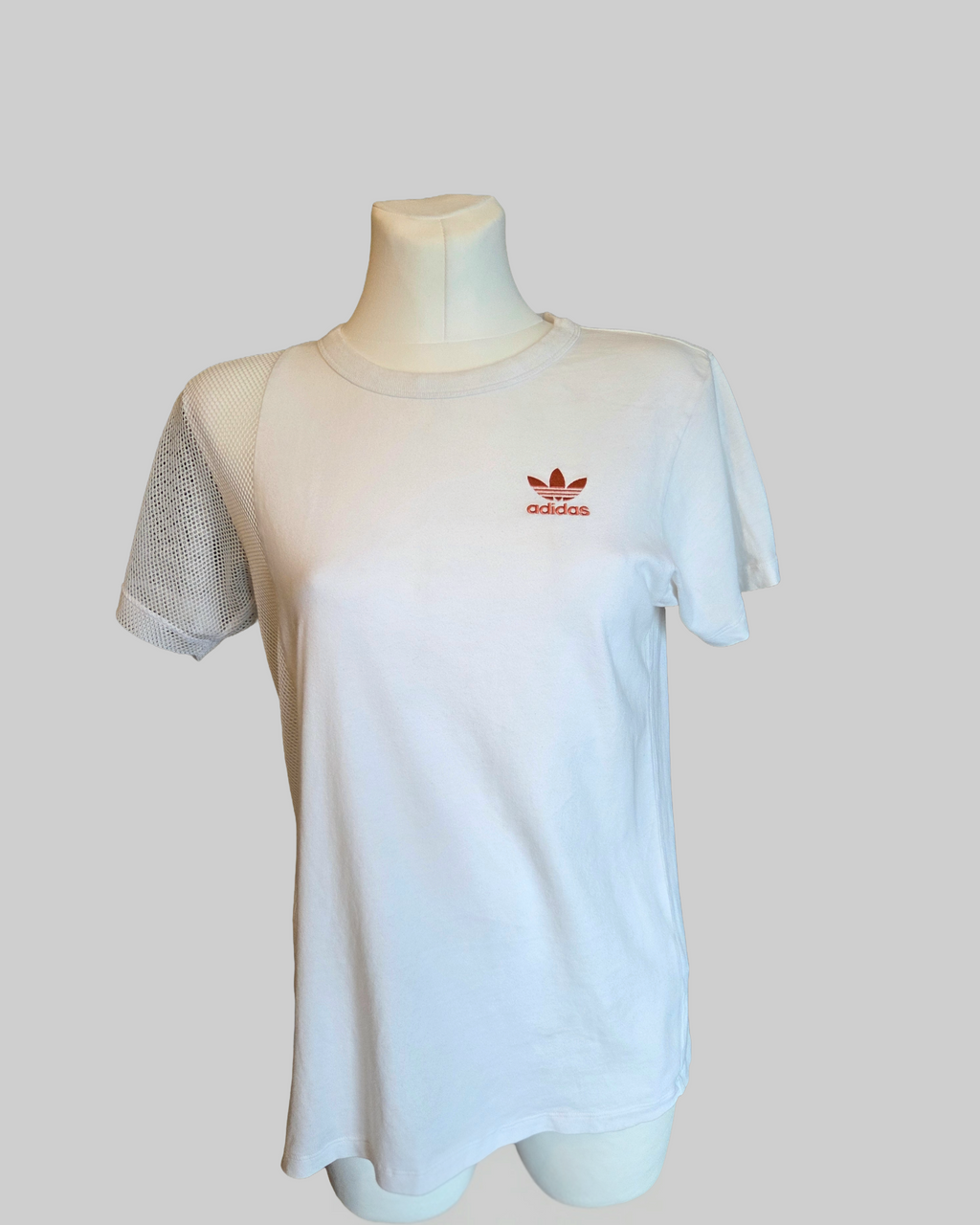 Adidas Originals White Mesh Panel T-Shirt - Size - UK-12
