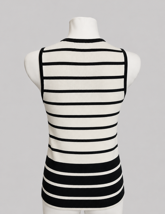 Cream & Black Striped Sleeveless Knit Top Size -Small (10-12)