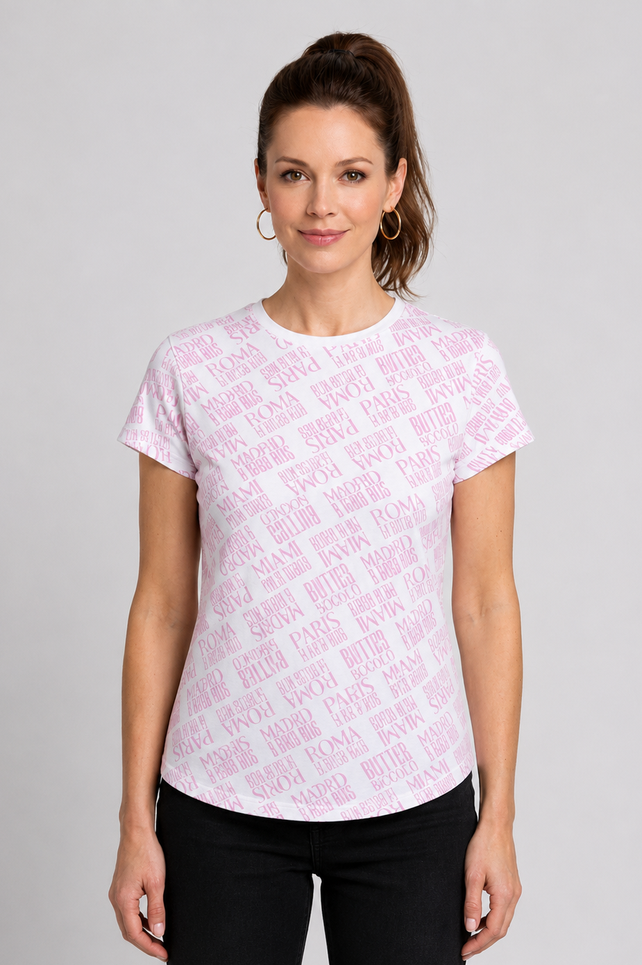 Woman wearing a text t shirt