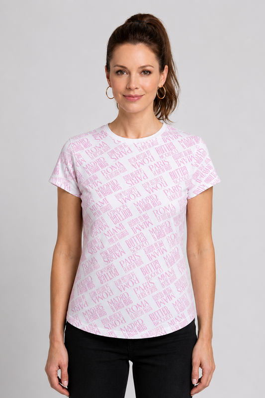 Woman wearing a text t shirt