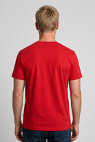 Man wearing a red t-shirt 