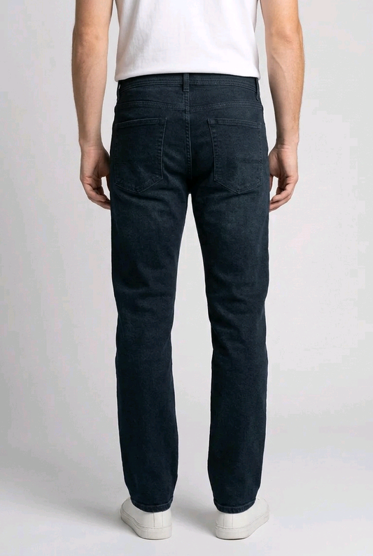 Man wearing dark blue jeans  back view