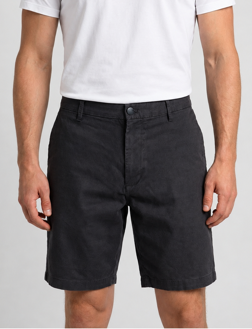 Man wearing grey chino shorts