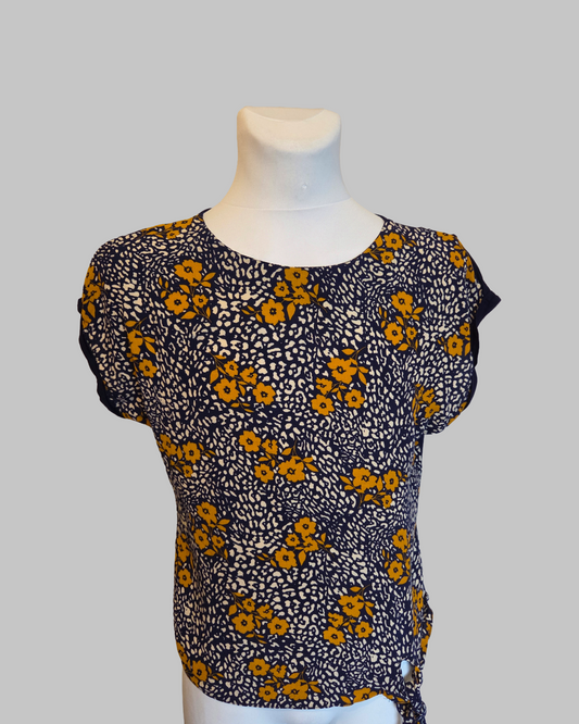 F&F Navy Floral Short Sleeve Top – Size - UK-14