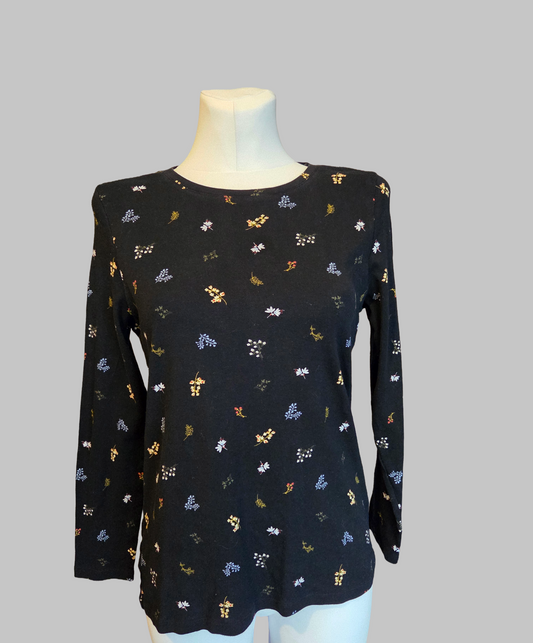 M&S Floral Long Sleeve Top – Black Mix – Size - UK-16