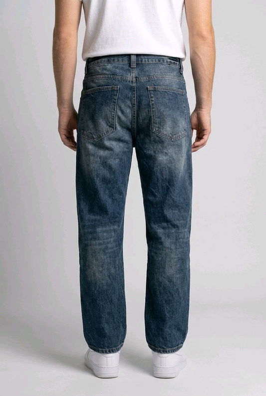Man wearing blue jeans back view