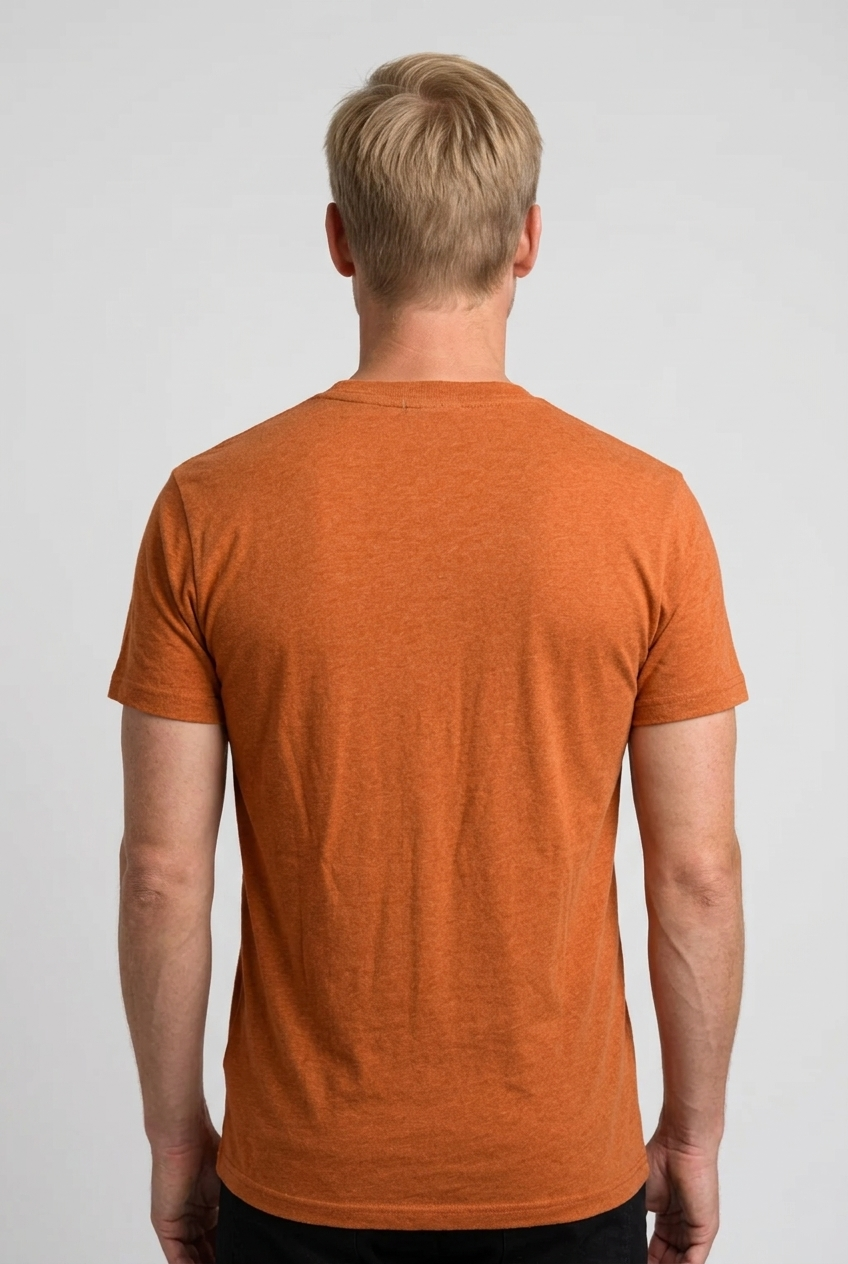 Man wearing an orange t-shirt 