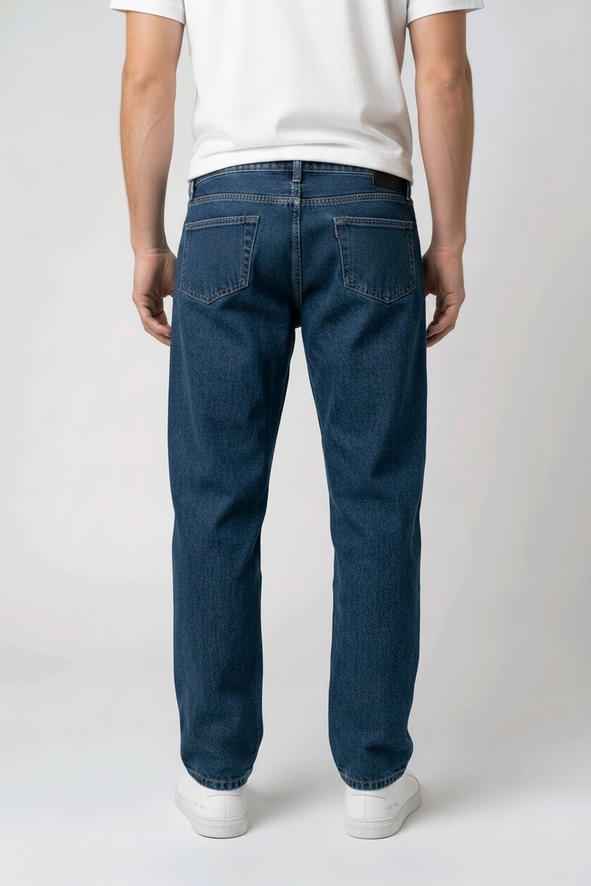 Man wearing blue jeans back view
